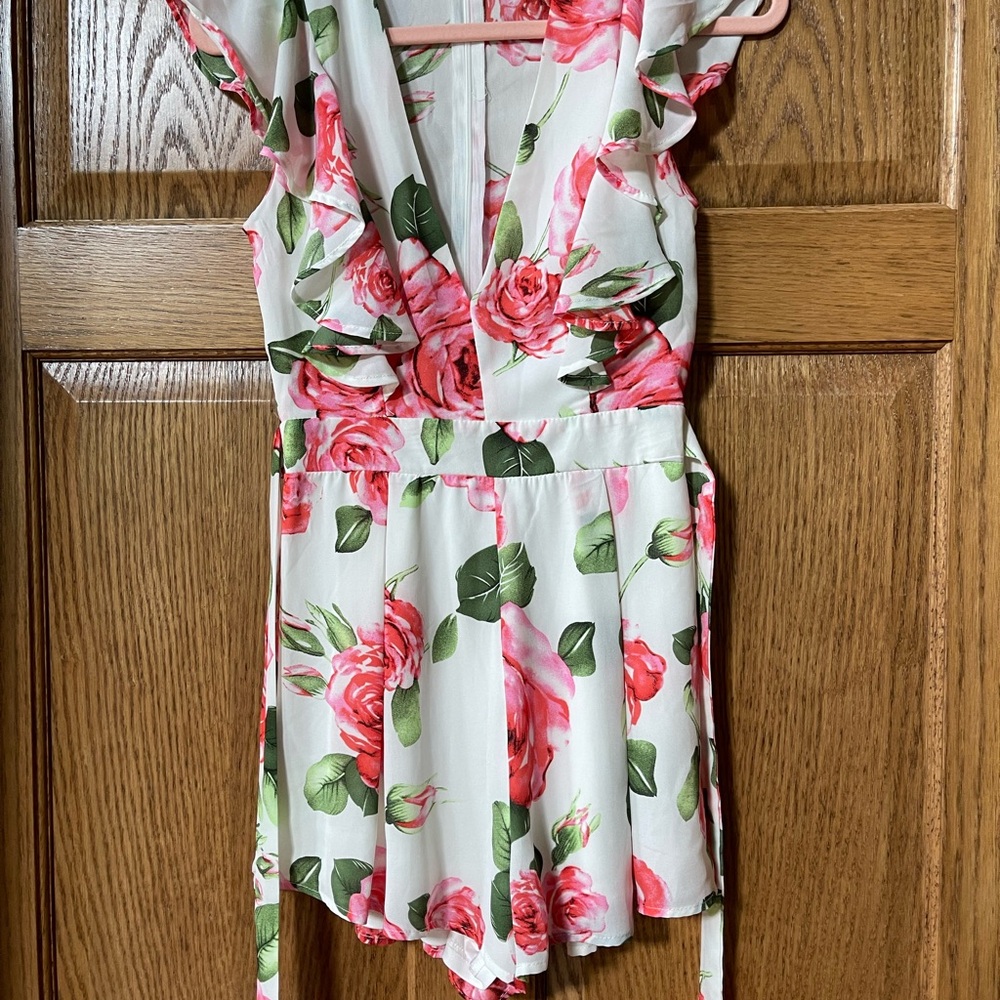 Charlotte Russe White and Pink Floral Romper